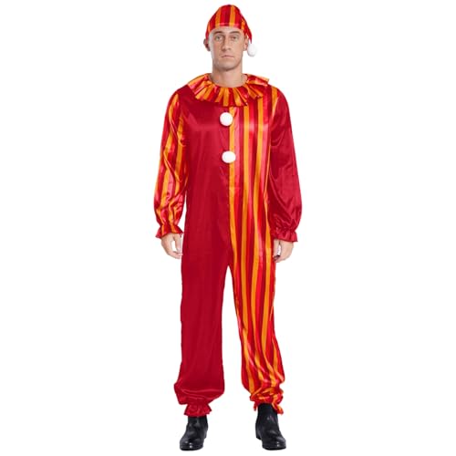 Sywiyi Herren Clown Joker Kostüm Halloween Karneval Rollenspiel Kostüm Overall Jumpsuit mit Mütze Loose Fit Mottoparty Cosplay Outfit Rot&Gelb XXL Sywiyi Herren Clown Joker Kostüm Halloween Karneval Rollenspiel Kostüm Overall Jumpsuit mit Mütze Loose Fit Mottoparty Cosplay Outfit Rot&Gelb XXL von Sywiyi
