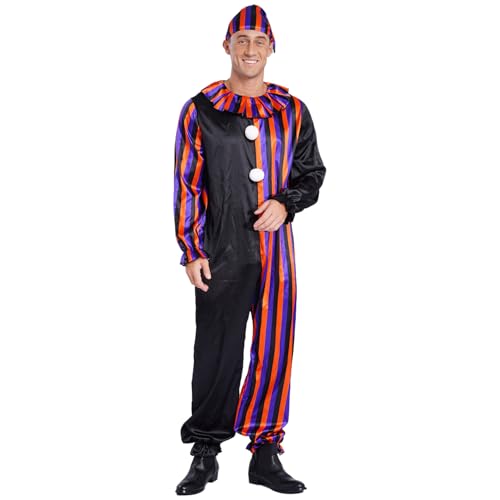 Sywiyi Herren Clown Joker Kostüm Halloween Karneval Rollenspiel Kostüm Overall Jumpsuit mit Mütze Loose Fit Mottoparty Cosplay Outfit Schwarz&Orange XXL Sywiyi Herren Clown Joker Kostüm Halloween Karneval Rollenspiel Kostüm Overall Jumpsuit mit Mütze Loose Fit Mottoparty Cosplay Outfit Schwarz&Orange XXL von Sywiyi