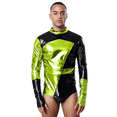 Sywiyi Herren Glänzend Disco Kostüm Farbblock Bodysuit Langarm Body mit Handschuhe Mottoparty Fasching Halloween Kostüm Leuchtendes Grün L Sywiyi Herren Glänzend Disco Kostüm Farbblock Bodysuit Langarm Body mit Handschuhe Mottoparty Fasching Halloween Kostüm Leuchtendes Grün L von Sywiyi