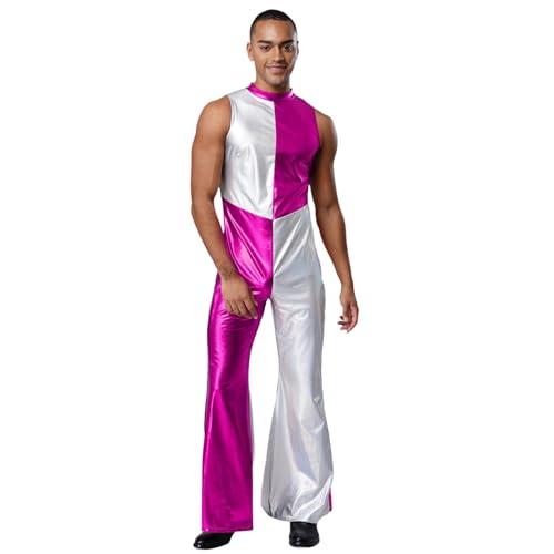 Sywiyi Herren Metallic Disco Kostüm Vintage 70er Hippe Outfit Einteiler Jumpsuit Ärmellos Farbblock Overall Slim Fit für Karneval Mottoparty Hot Pink L Sywiyi Herren Metallic Disco Kostüm Vintage 70er Hippe Outfit Einteiler Jumpsuit Ärmellos Farbblock Overall Slim Fit für Karneval Mottoparty Hot Pink L von Sywiyi