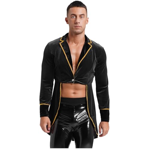 Sywiyi Herren Samt Frack Jacke Langarm Vintage Gehrock Mantel Zirkus Zauberer Frack Kostüm Fasching Halloween Kostüm Schwarz XL von Sywiyi