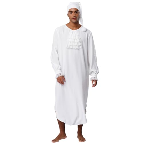 Sywiyi Herren Schlafanzug Pyjama Set Nachtemd Langarm Schlafhemd Robe mit Rüschen Schlafmütze Nachtwäsche Halloween Fasching Kostüm Elfenbein XXL Sywiyi Herren Schlafanzug Pyjama Set Nachtemd Langarm Schlafhemd Robe mit Rüschen Schlafmütze Nachtwäsche Halloween Fasching Kostüm Elfenbein XXL von Sywiyi