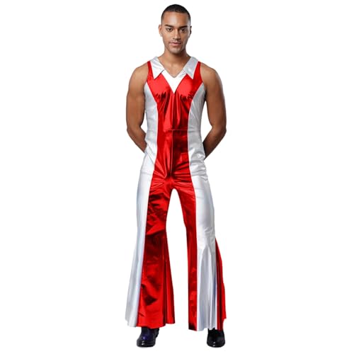Sywiyi Herren Vintage Hippe Kostüm Glänzend Jumpsuit Ärmellos Farbblock Overall Schlaghose Disco Tanz Outift Halloween Karneval Kleidung Rot L Sywiyi Herren Vintage Hippe Kostüm Glänzend Jumpsuit Ärmellos Farbblock Overall Schlaghose Disco Tanz Outift Halloween Karneval Kleidung Rot L von Sywiyi