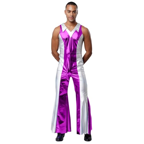 Sywiyi Herren Vintage Hippe Kostüm Glänzend Jumpsuit Ärmellos Farbblock Overall Schlaghose Disco Tanz Outift Halloween Karneval Kleidung Violett M Sywiyi Herren Vintage Hippe Kostüm Glänzend Jumpsuit Ärmellos Farbblock Overall Schlaghose Disco Tanz Outift Halloween Karneval Kleidung Violett M von Sywiyi