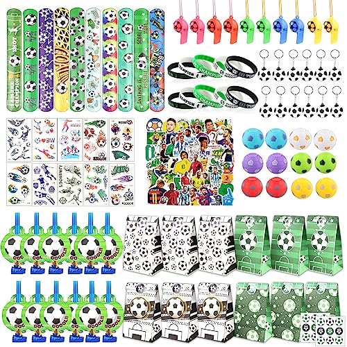 Fußball Party Mitgebsel, 138Pcs Fußball Mitgebsel zum Kinder Geburtstag mit Schlüsselanhänger Trillerpfeife Blasende Drachen Armband Geschenktüte usw Partybedarf Deko Perfekt für Jungen Geschenke von Szhhrxi