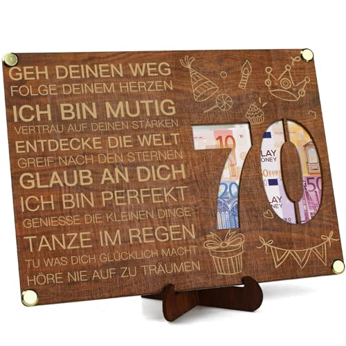 Szhhrxi Inspirierende 70. Geburtstag Geldgeschenke Holz mit Geburtstagskarte, Motivationsgeschenke zum 70 Geburtstag Mann Frau, 70. Geburtstag Geschenkverpackung mit Sprüchen Positiv (70) von Szhhrxi