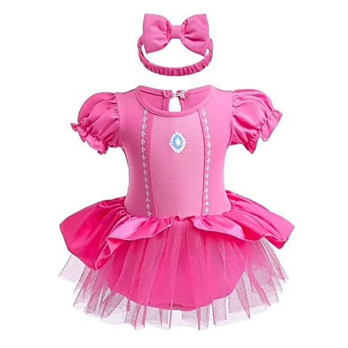 Szytypyl Prinzessin Pfirsich Kostüm für Baby Mädchen Halloween Outfit Rosa Dress Up mit Stirnband von Szytypyl