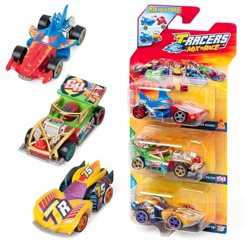 T-Racers Mix´N Race 3 Pack – 3er-Pack Sammelautos, zweiteilig zerlegbar und mit austauschbaren Teilen, 3er-Pack mit 4 Stück von T-Racers