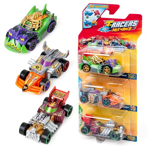 T-Racers Mix´N Race 3 Pack – 3er-Pack Sammelautos, zweiteilig zerlegbar und mit austauschbaren Teilen, Packung mit 4 Stück von T-Racers