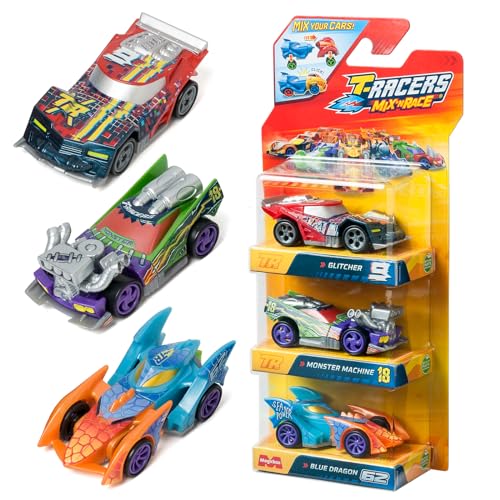 T-Racers Mix ´N Race 3 Pack – 3er-Pack Sammelautos, zweiteilig zerlegbar und mit austauschbaren Teilen, 3/4 von T-Racers