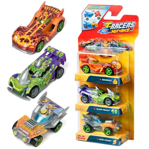 T-Racers Mix ´N RACE 3er Pack - 3er Pack Sammelautos Jedes Auto kann mit austauschbaren Teilen und Rädern in zwei Teile geteilt werden Pack 1/4 von T-Racers