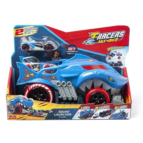 T-Racers Mix 'N Race Squad Launcher Shark – Hai-Truck, der Sich in einen Launcher verwandelt. Enthält 2 Exklusive Fahrzeuge, Startzone und Transportbereich für 2 Fahrzeuge von T-Racers