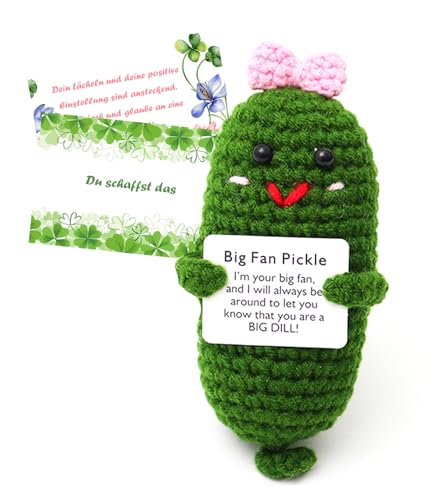 T TAKONE Pocket Hug Glücksgurke, kreative gestrickte Gurkenpuppe aus Wolle mit positiver Energiekarte, ideal für Genesungsgeschenke, Ermutigung und Schuleintritt für Jungen und Mädchen von T TAKONE