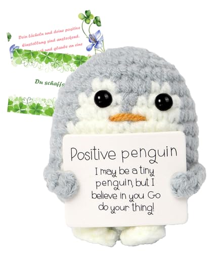 T TAKONE Pocket Hug Positive Penguin, Kreative gestrickte Pinguin-Puppe aus Wolle mit positiver Energiekarte, ideal für Genesungsgeschenke, Ermutigung und Schuleintritt für Jungen und Mädchen von T TAKONE