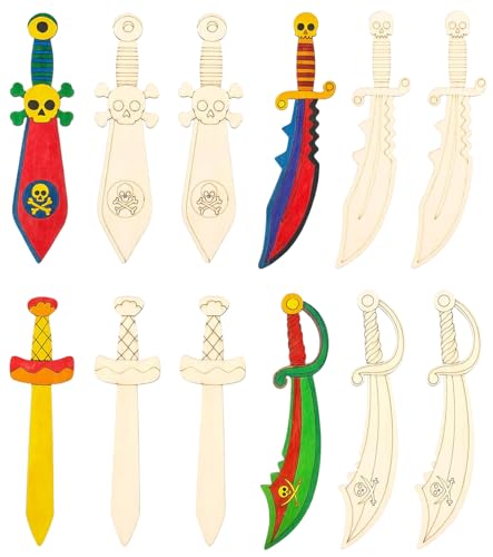 TAKONE Holzschwerter Zum Bemalen – 12-teiliges DIY Set Aus Holz Mit Farbigen Stiften Für Kindergeburtstag Oder Piraten-Motto TAKONE Holzschwerter Zum Bemalen – 12-teiliges DIY Set Aus Holz Mit Farbigen Stiften Für Kindergeburtstag Oder Piraten-Motto von T TAKONE