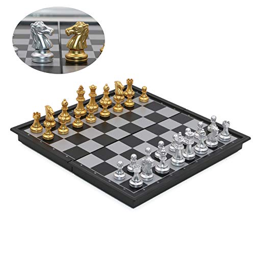 T Tocas groß Schachspiel Magnetischem Einklappbar Schachbrett Schach für Kinder, Anfänger und Erwachsene, Reise Schach-Brettspiel und Wasserdichtes Schachbrett, 2 Spieler(Gold und Silber, 32 * 32cm) von T Tocas