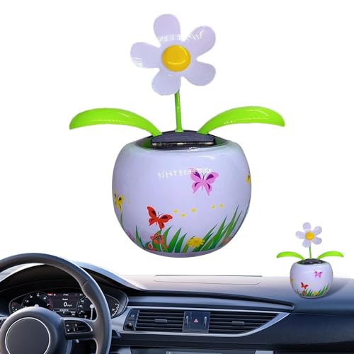 Blumen-Wackelköpfe für Auto-Armaturenbrett, Solar-Blumen-Auto-Dekoration, Auto tanzende Ornament, schüttelnde Blume, Solar-Ornament für Auto-Enthusiasten von TABSIRAH