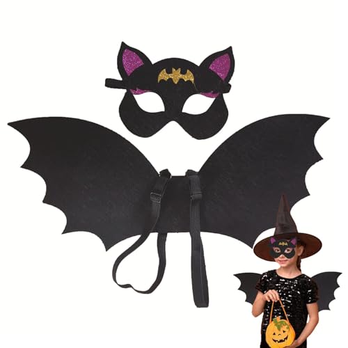 Halloween-Fledermausflügel | mit Gesichtsabdeckung, Halloween-Kostüm-Zubehör, dekoratives Mädchen-Fledermausflügel-Kostüm, leicht, viele Anlässe von TABSIRAH