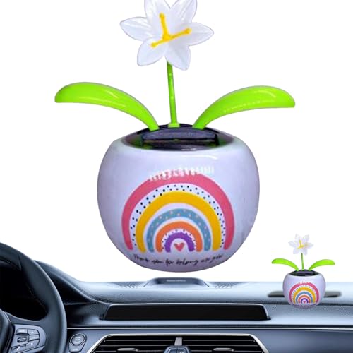 Solarbetriebene tanzende Blumen, Auto-Dekoration, solarbetriebene , schüttelnder Kopf, Ornament in bunten Töpfen, Solar-Wackelkopf für Zuhause und Auto-Innenraum von TABSIRAH