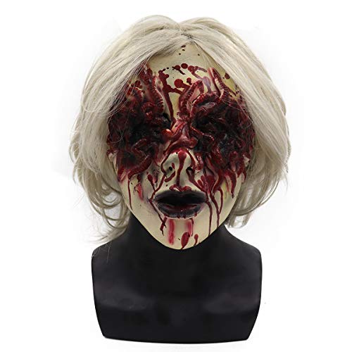 TABTAG Würmer fressen die Augen einer alten Dame, Halloween Horror Maske Alte Frau Hexe Maske Halloween Grusel Horror Cosplay Halloween Maske für Frau von TABTAG