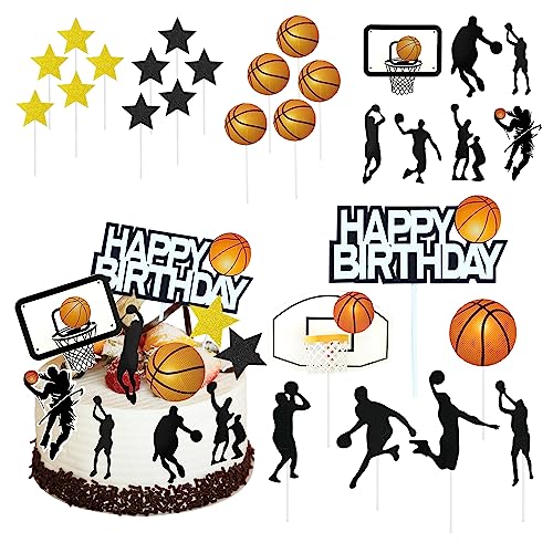 29-teiliges Basketball-Kucheneinsatz-Set, Geburtstagskuchen-Dekoration, Cupcake-Einsätze, gebackene Dessert-Flaggen, geeignet für Geburtstagsfeiern, Basketball-Mottopartys von TAFACE