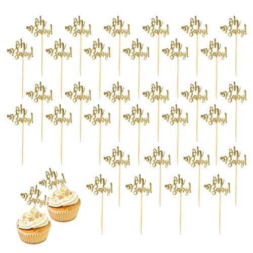 32 stück Baby-Taufkuchen-Plug-Ins, Goldener Glitzer dekorative Accessoires, Oh Baby kreativer Kuchen Zylinderhut, geeignet für Baby-Begrüßungspartys, Geburtstagsfeiern, Mottopartys von TAFACE