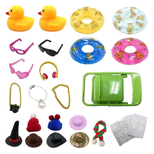 Enten-Dekoration, 2er-Set, gelbe Enten-Dekoration aus Gummi, Armaturenbrett-Dekoration für Autos, Badespielzeug, Kinderspielzeug mit Schwimmring, Hut, Halskette, Brille usw. von TAFACE