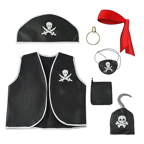 TAFACE 1 Set Piratenkostüme Für Kinder, Piratenkostümzubehör Für Kinder, Piratenkapitän-Verkleidungsset, Piratenkostüm Für Halloween-Party von TAFACE