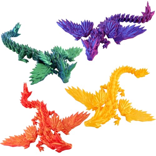 TAIHOBO 4 Stück 3D Drache, Beweglicher Drachen Figuren, Bunt Kristall Drachen Spielzeug, Realistische 3D Gedruckter Dragons Überraschungsdrache für Kinder Erwachsene Spielzeug Geschenke Dekoration von TAIHOBO