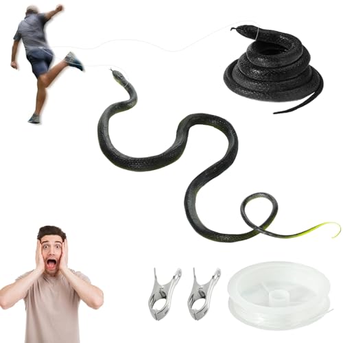 TAIXING 2 Stück Schlangenstreich mit Schnurclip, Snake Prank with String Clip, 47" und 31" Realistischer Schlangenstreich mit Schnurclip, Gummischlange Fake Snake für Halloween Party Bürostreiche von TAIXING