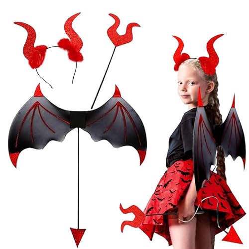 Teufel Kostüm Engelsflügel Teufel Kostüm Kinder Engels Flügel Kostüm Erwachsene Engelsflügel Schwarz Haarband Engel Flügel Damen Halloween Fasching Karneval Cosplay Party Kostüme Engelskostüm von TAIZER