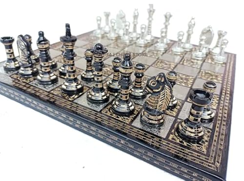 30,5 cm massives Messing Metall Schachset Teile & Brett mit Samt Aufbewahrungsbox | Messing Metall Luxus Schachset | Antik Schachset für Geschenke von TAJ CHESS STORE