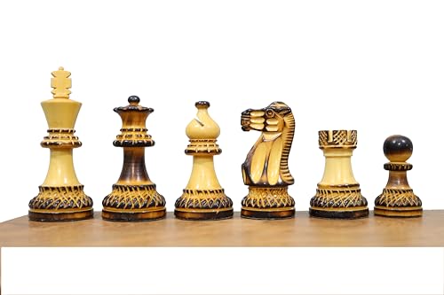 7.6 cm The Burnt Blazed Series Handgeschnitztes Luxus-Schachfiguren-Set – Schachfiguren – Gebrannte geschnitzte Schachfiguren von TAJ CHESS STORE