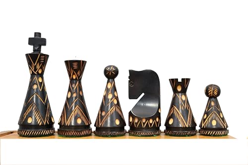 Einzigartiger, handgefertigter, künstlerischer Kegel, 10,2 cm, minimalistisch gebrannte Schachfiguren, gewichtete russische Schachfiguren – mit 2 zusätzlichen Königinnen | Einzigartiges Schachset von TAJ CHESS STORE