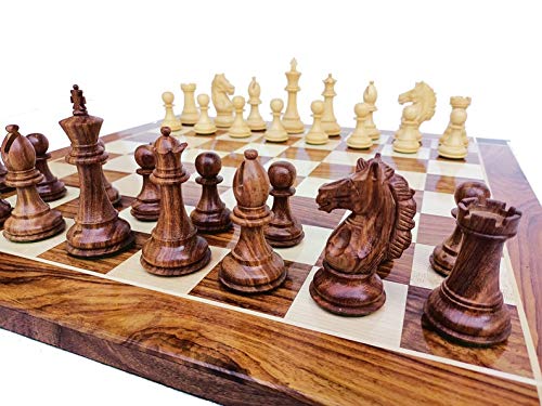 Generic Kombiniertes Schachspiel Handgefertigte Schachfiguren mit 21 "Schachbrett - Schachfiguren der Alban-Serie | 4,0" King Golden Rosewood Chess Board 21 "Zoll von TAJ CHESS STORE