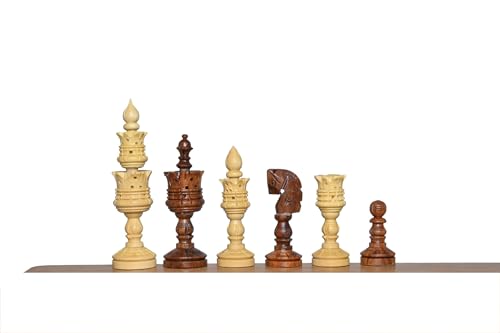 Lotus-Serie Schachfiguren – einzigartige, handgeschnitzte Schachfiguren und nur künstlerische Schachfiguren mit goldenem Rosenholz/Buchsbaum, nur Holzschachmünzen von TAJ CHESS STORE