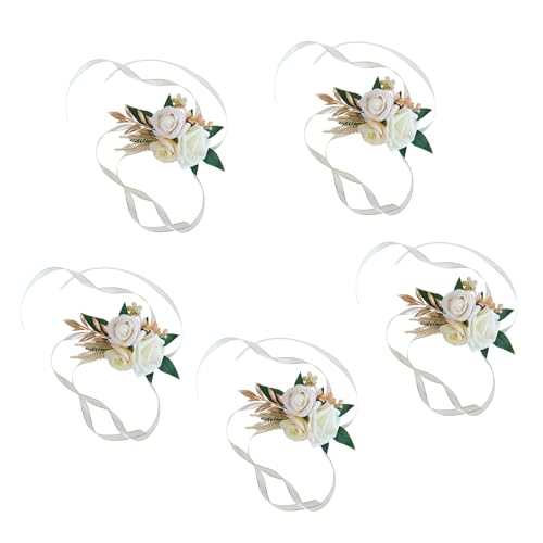 TAKOXIA 5 x Rosen-Handgelenk-Ansteckblumen, künstliche Rosen, Boutonniere für Bräutigam und Braut, Hochzeit, Party, Bälle, Anzug-Dekorationen von TAKOXIA