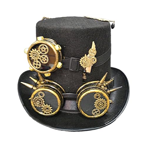 TAKOXIA Brosche für Frauen, Steampunk-Hut mit abnehmbarer Brille und Brosche, Halloween-Metallausrüstung, Dekor-Hut, Gothic, Cosplay, Magierhut, Jazz-Hut von TAKOXIA