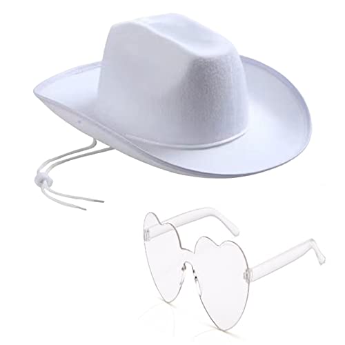TAKOXIA Cowboyhut, Cowboyhüte Sonnenbrille Set für Männer Frauen Western Cowgirl Hut Herzform Brille Geburtstag Party Kostüm Zubehör von TAKOXIA