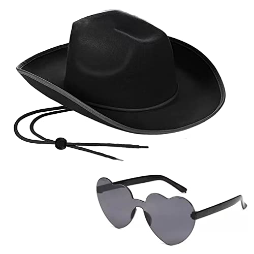 TAKOXIA Cowboyhut, Cowboyhüte Sonnenbrille Set für Männer Frauen Western Cowgirl Hut Herzform Brille Geburtstag Party Kostüm Zubehör von TAKOXIA