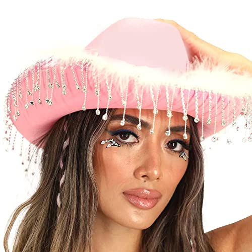 TAKOXIA Cowboyhut, Cowboyhut, Western-Cowgirl-Hut für Frauen und Mädchen, Foto-Requisiten, Quasten, bezaubernde Brauthüte für Party von TAKOXIA