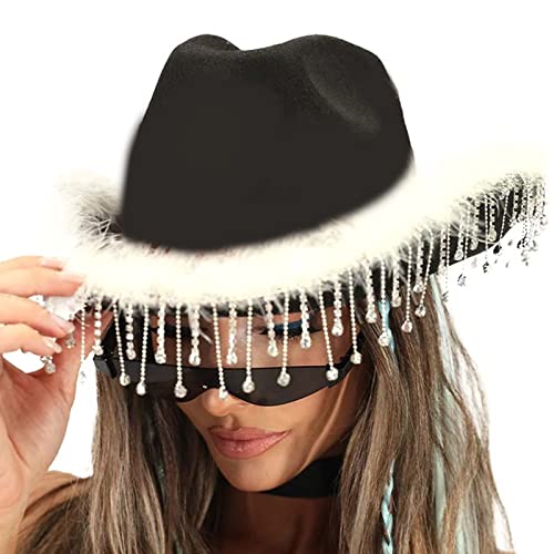 TAKOXIA Cowboyhut, Cowboyhut, Western-Cowgirl-Hut für Frauen und Mädchen, Foto-Requisiten, Quasten, bezaubernde Brauthüte für Party von TAKOXIA