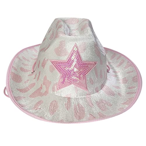 TAKOXIA Cowboyhut, Kuh-Druck, Cowgirl-Hut für Erwachsene, Cowboyhut mit Pailletten, Sterndekorationen, Rave-Hüte, passend für die meisten Frauen für Mottoparty von TAKOXIA