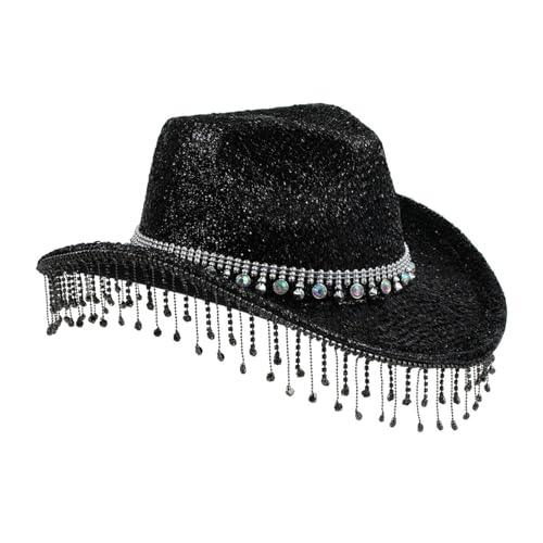 TAKOXIA Cowboyhut, Urlaubs-Cowboyhut, Diamant-Quasten, Handperlen, Kristall, Geschenk für Mädchen, Cowgirl-Hut für Karneval, Musikfestival von TAKOXIA
