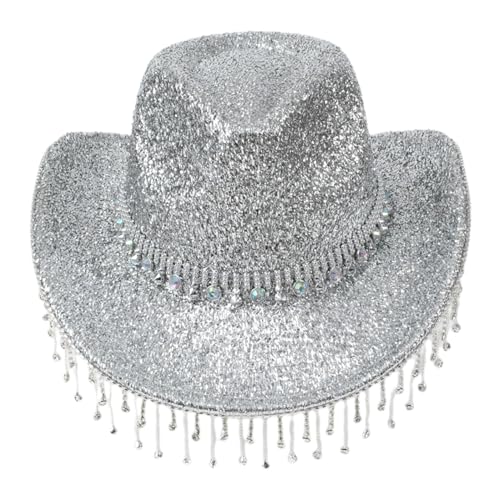 TAKOXIA Cowboyhut, Urlaubs-Cowboyhut, Diamant-Quasten, Handperlen, Kristall, Geschenk für Mädchen, Cowgirl-Hut für Karneval, Musikfestival von TAKOXIA