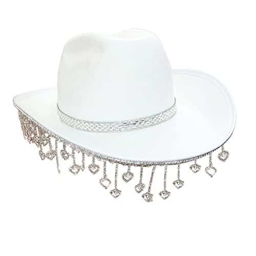 TAKOXIA Cowboyhut, atemberaubender Cowboyhut, Western-Cowgirl-Hut für Frauen und Mädchen, Foto-Requisiten, schimmernde Quasten für Nachtclub, Tanzen von TAKOXIA