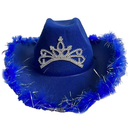 TAKOXIA Cowboyhut, gerollte Krempe, Cowboyhüte mit Strass-Krone für Abschlussbälle, Bankette, Party, Plüsch-Cowboyhüte für Erwachsene von TAKOXIA