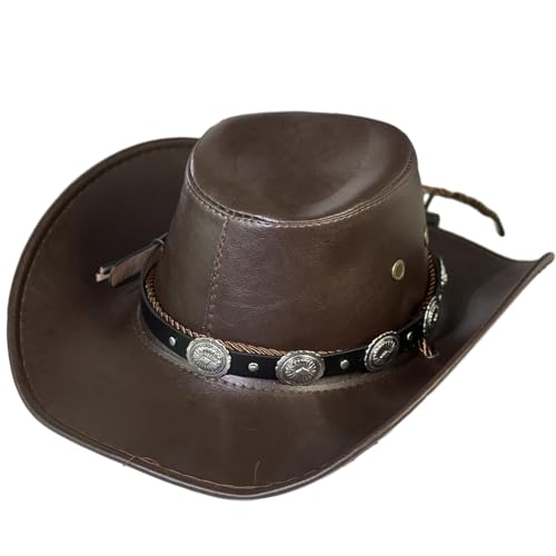 TAKOXIA Cowboyhut, handgefertigter Cowboyhut mit breiter Krempe, Gürtel im Ethno-Stil, für Damen und Herren, Verkleidungsparty, Unisex, Cowgirl-Hut für Camping von TAKOXIA