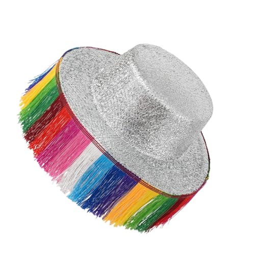 TAKOXIA Cowboyhut, schimmernde Cowboyhüte mit Regenbogenfarbenen Fransen für Abschlussbälle, Bankette, Party, Regenbogenfarben, Cowboyhüte für Erwachsene, zum Fotografieren von TAKOXIA