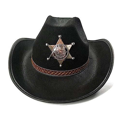 TAKOXIA Cowboyhut, schwarzer Cowgirl-Hut für Erwachsene, für Winter, Herbst, eleganter Damenhut, Trilby-Filz, lässiger Cowgirl-Hut mit Abzeichen von TAKOXIA